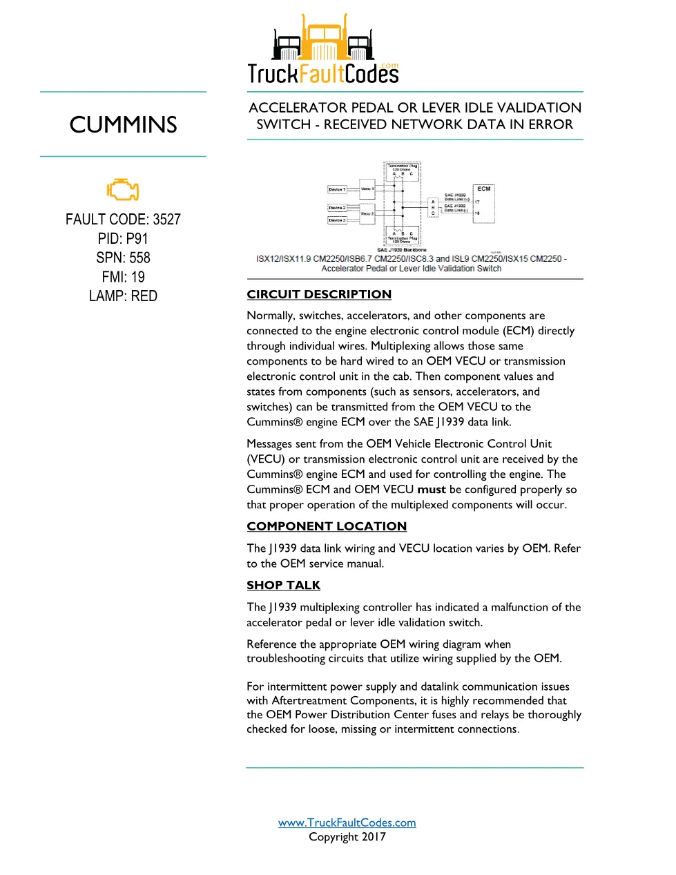 Cummins ISL9 Code 3527 Diagnostic Procedure – Fault Code 3527 - preview page 1 of 2