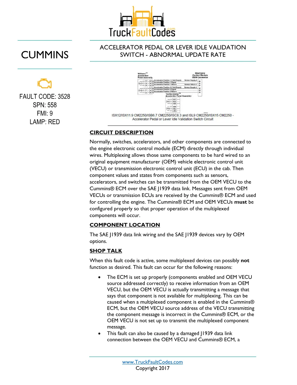 Cummins ISL9 Code 3528 Diagnostic Procedure – Fault Code 3528 - preview page 1 of 3