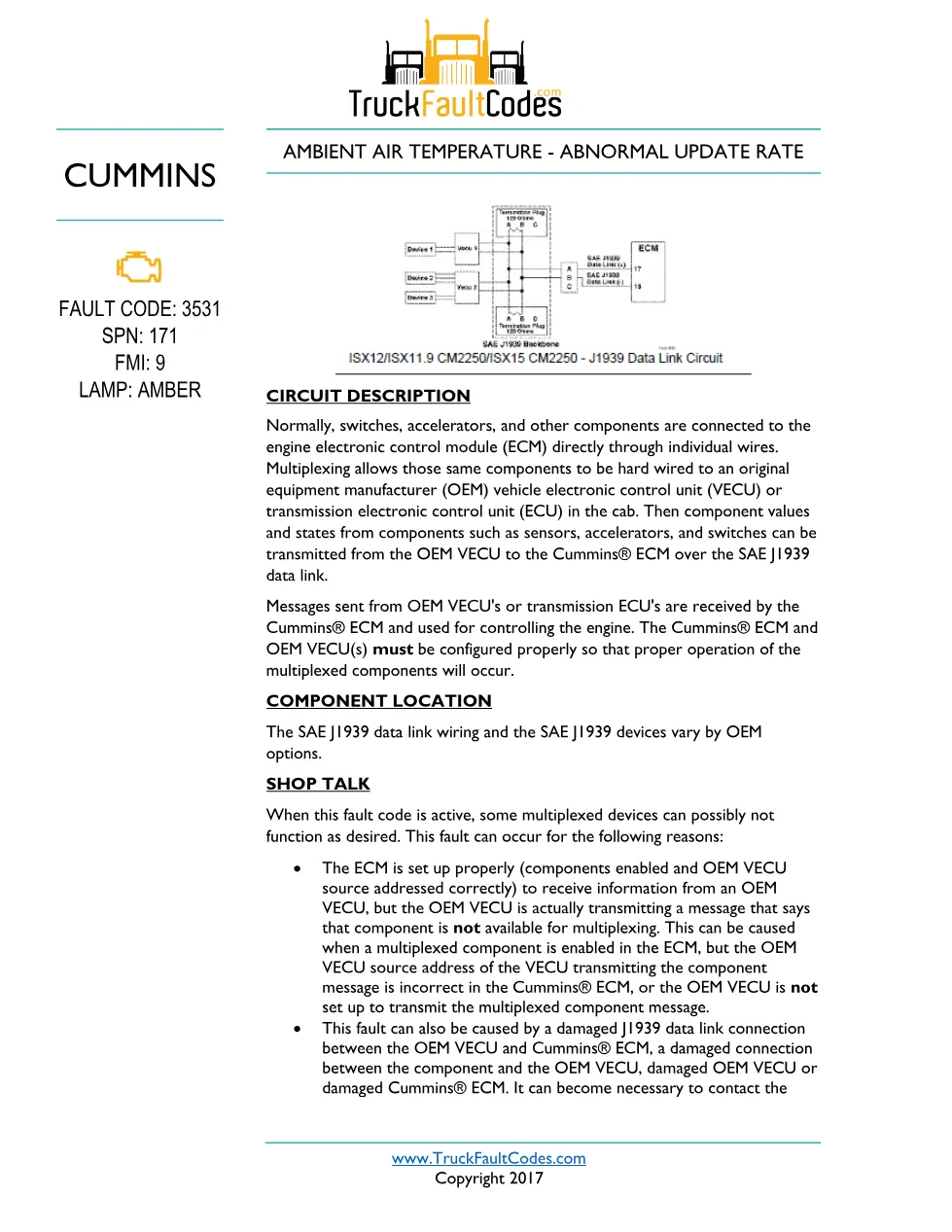 Cummins ISL9 Code 3531 Diagnostic Procedure – Fault Code 3531 - preview page 1 of 3