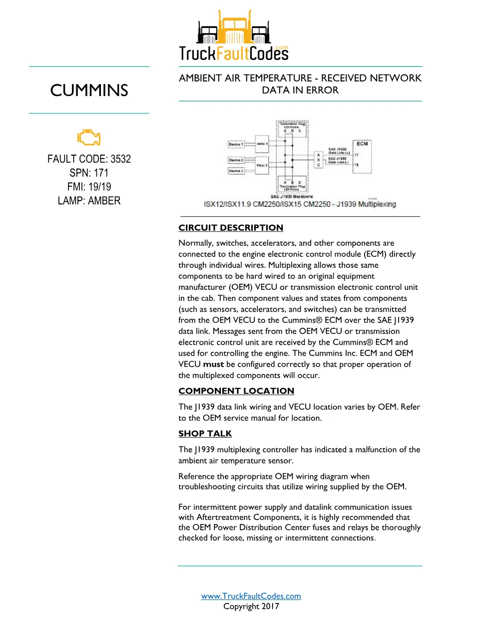 Cummins ISL9 Code 3532 Diagnostic Procedure – Fault Code 3532 - preview page 1 of 2
