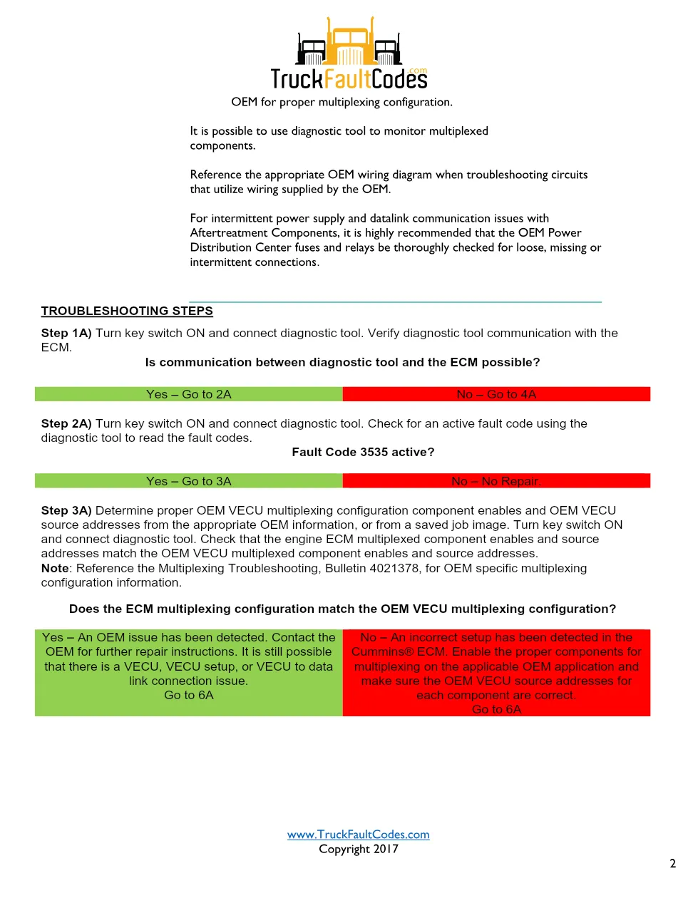Cummins ISL9 Code 3535 Diagnostic Procedure – Fault Code 3535 - preview page 2 of 3