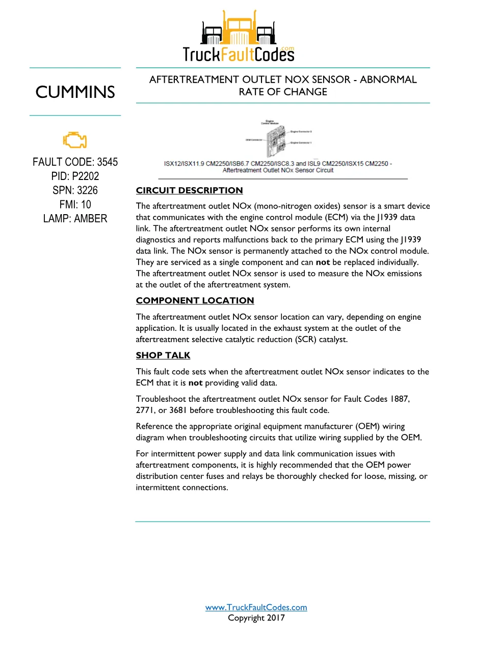 Cummins ISL9 Code 3545 Diagnostic Procedure – Fault Code 3545 - preview page 1 of 2
