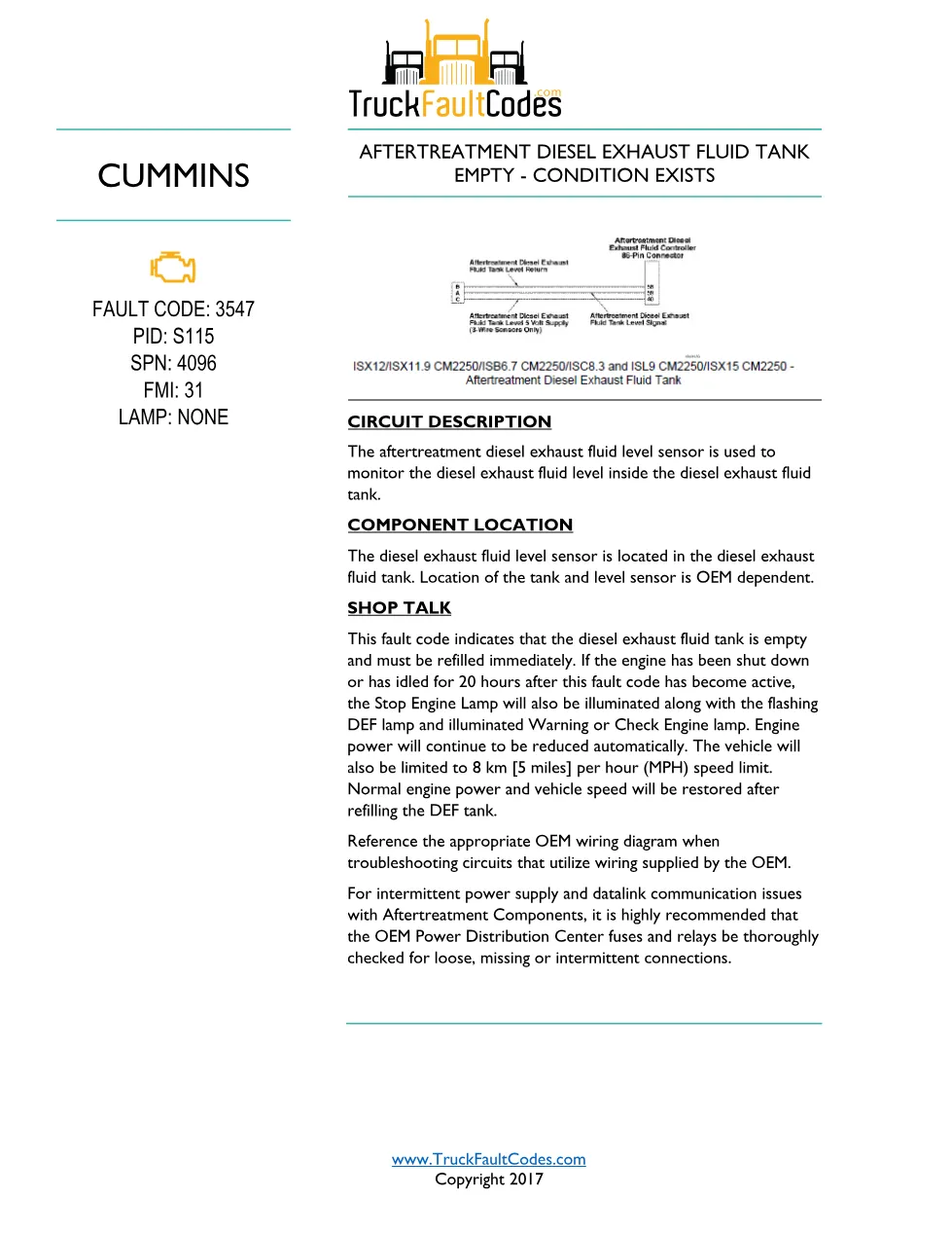 Cummins ISL9 Code 3547 Diagnostic Procedure – Fault Code 3547 - preview page 1 of 2