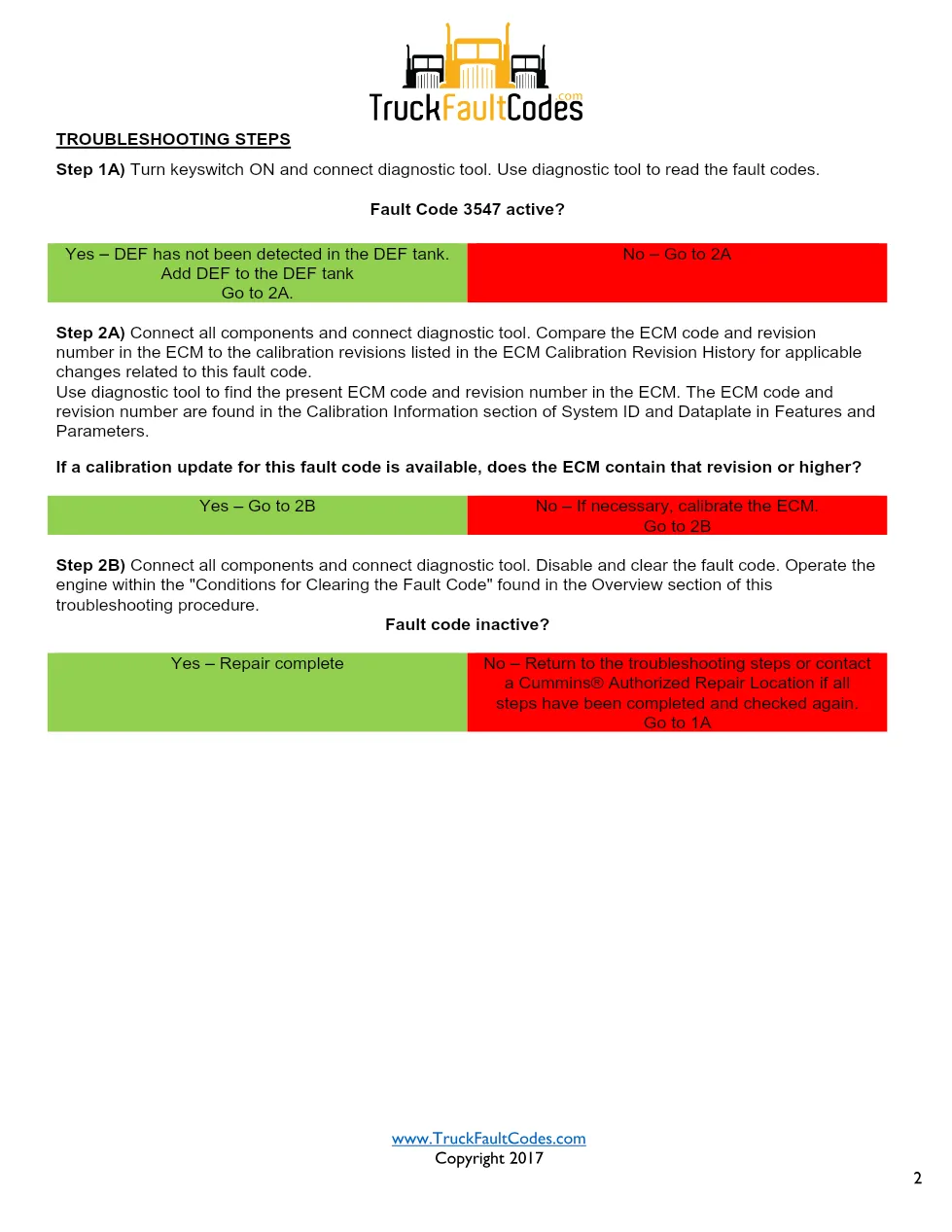 Cummins ISL9 Code 3547 Diagnostic Procedure – Fault Code 3547 - page 2 is available after signing in