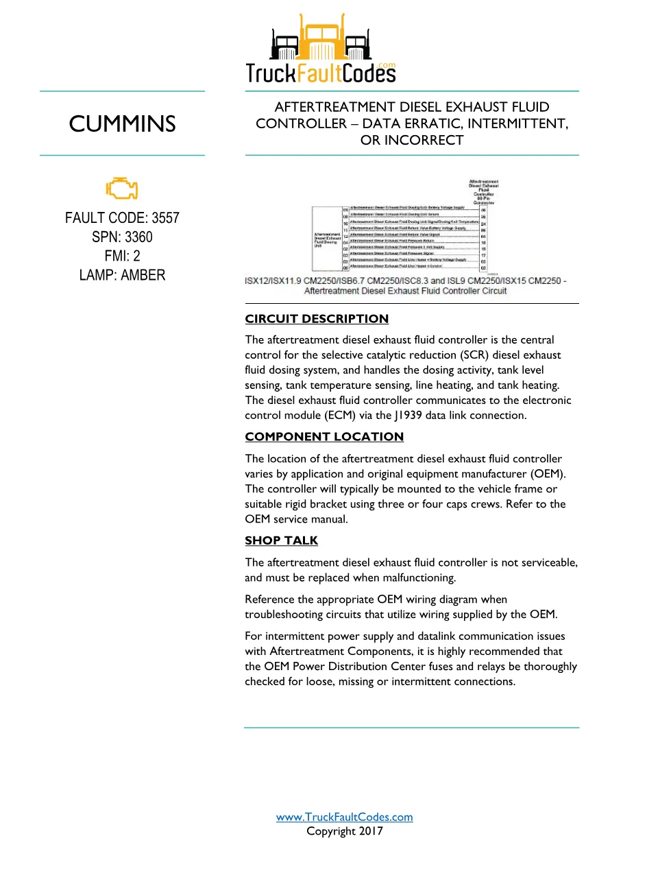 Cummins ISL9 Code 3557 Diagnostic Procedure – Fault Code 3557 - preview page 1 of 3
