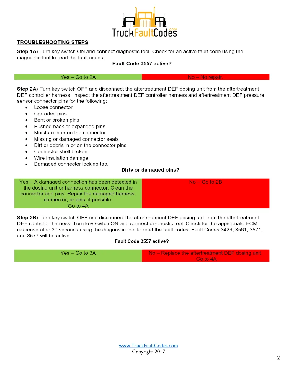 Cummins ISL9 Code 3557 Diagnostic Procedure – Fault Code 3557 - preview page 2 of 3