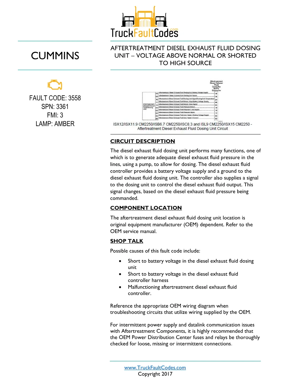 Cummins ISL9 Code 3558 Diagnostic Procedure – Fault Code 3558 - preview page 1 of 3