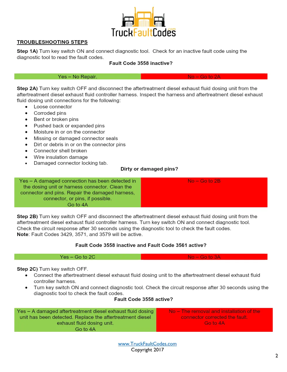 Cummins ISL9 Code 3558 Diagnostic Procedure – Fault Code 3558 - preview page 2 of 3