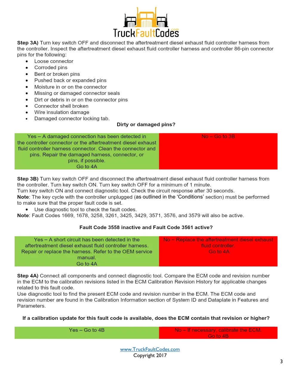 Cummins ISL9 Code 3558 Diagnostic Procedure – Fault Code 3558 - page 3 is available after signing in