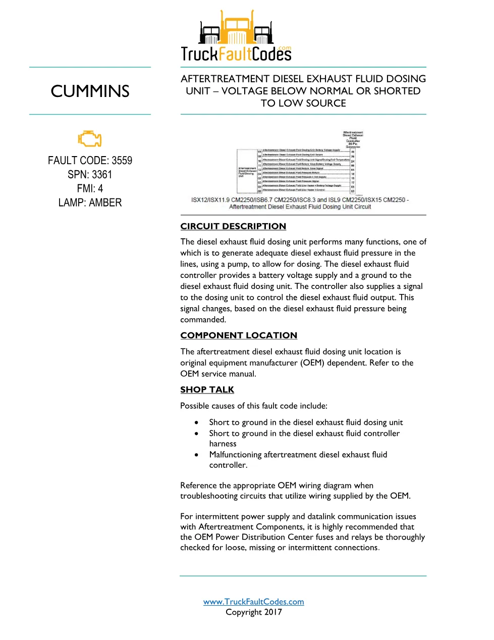 Cummins ISL9 Code 3559 Diagnostic Procedure – Fault Code 3559 - preview page 1 of 3