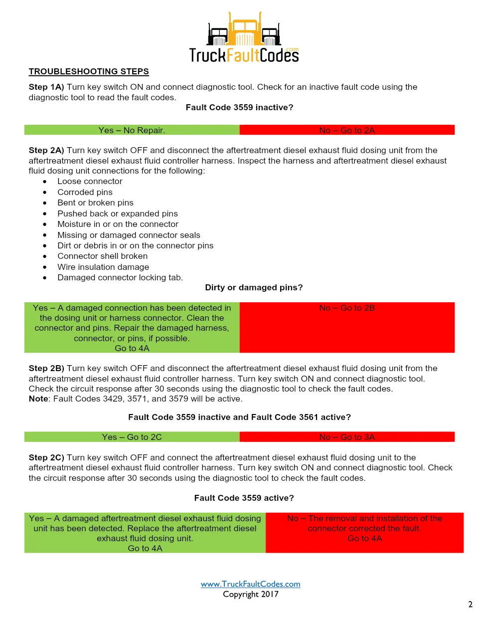 Cummins ISL9 Code 3559 Diagnostic Procedure – Fault Code 3559 - preview page 2 of 3