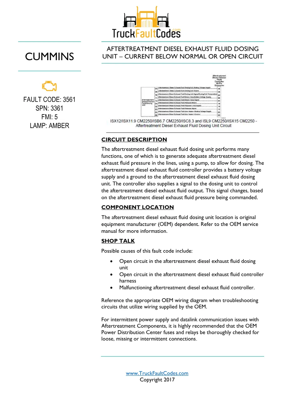 Cummins ISL9 Code 3561 Diagnostic Procedure – Fault Code 3561 - preview page 1 of 3