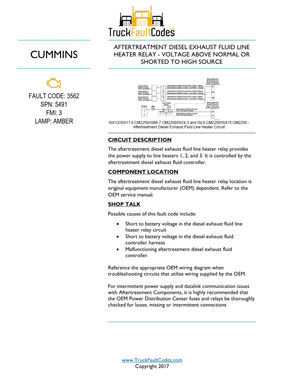 Cummins ISL9 Code 3562 Diagnostic Procedure – Fault Code 3562 - preview page 1 of 3