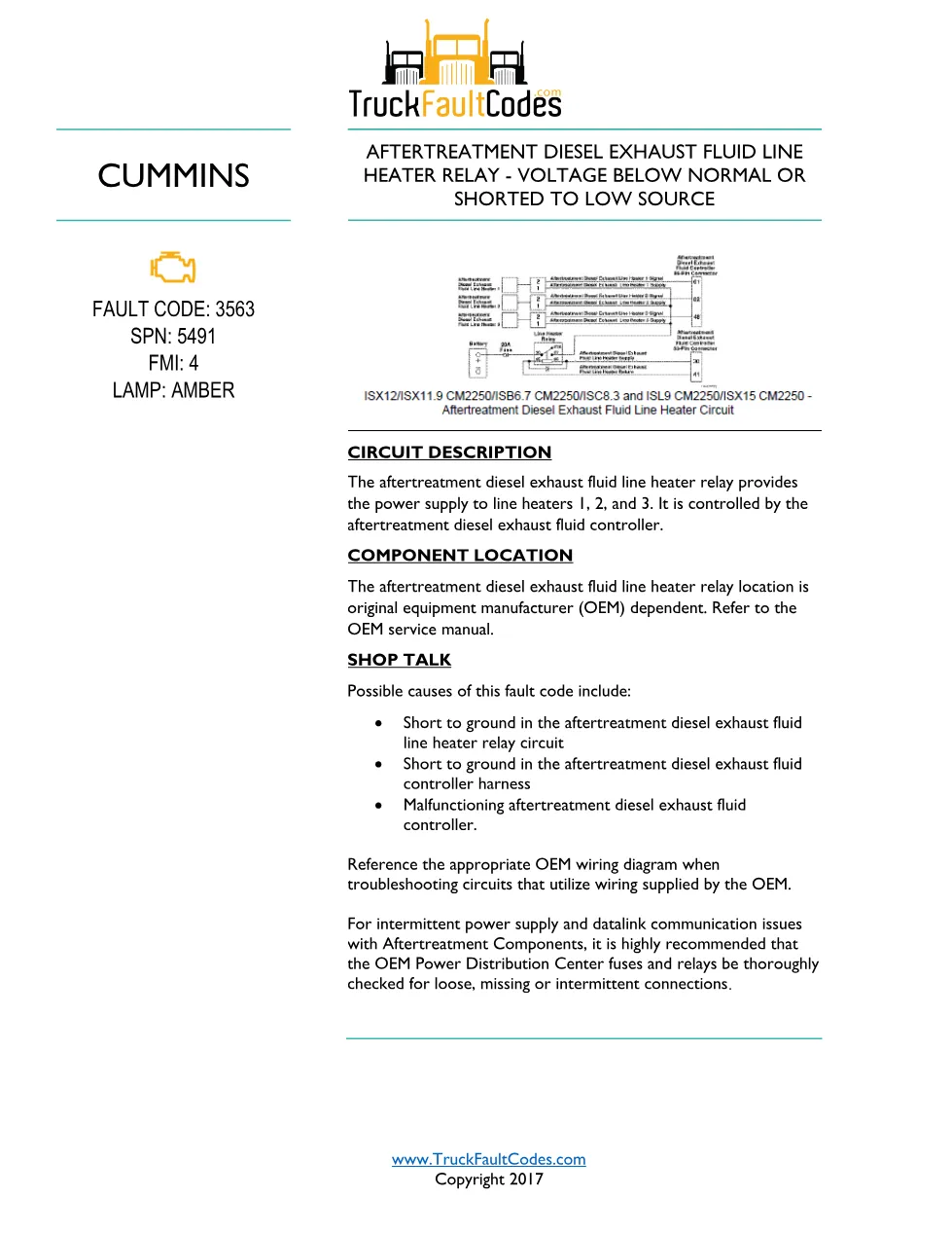 Cummins ISL9 Code 3563 Diagnostic Procedure – Fault Code 3563 - preview page 1 of 3