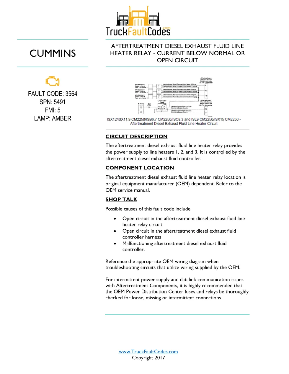 Cummins ISL9 Code 3564 Diagnostic Procedure – Fault Code 3564 - preview page 1 of 3