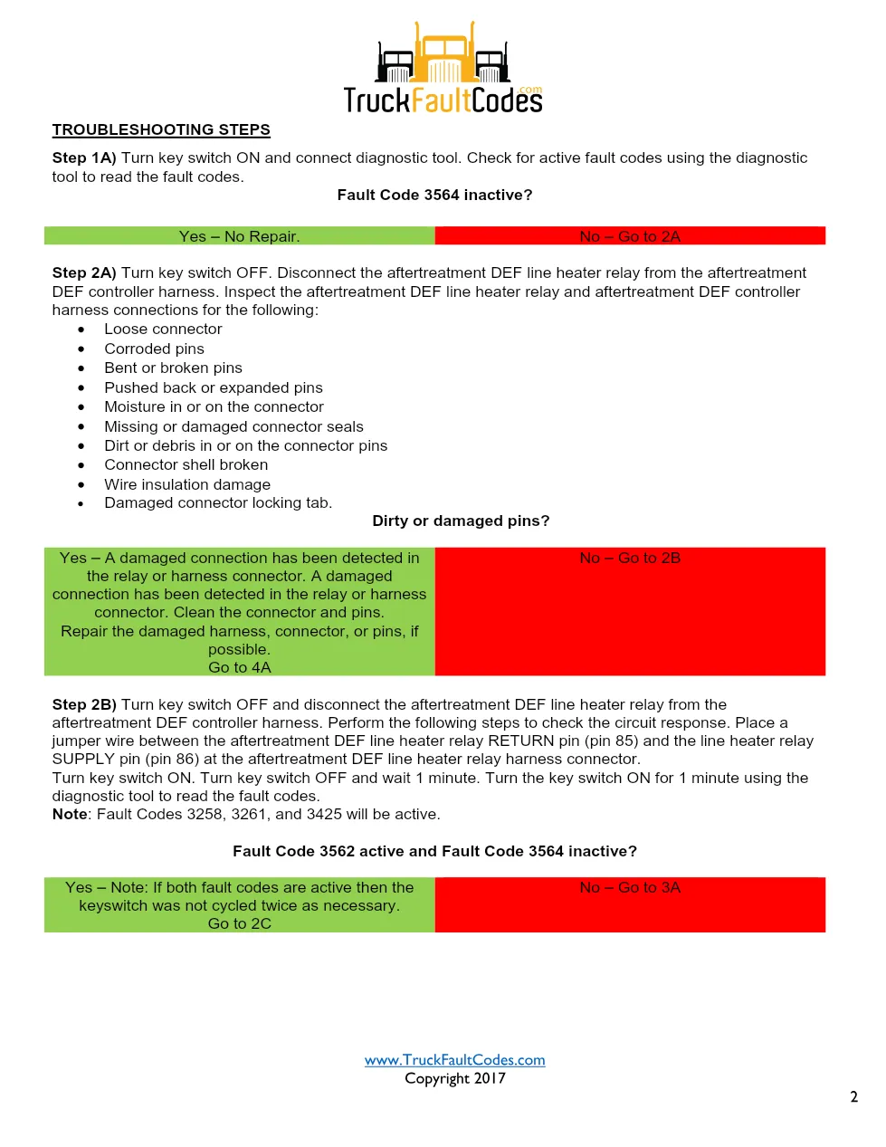 Cummins ISL9 Code 3564 Diagnostic Procedure – Fault Code 3564 - preview page 2 of 3