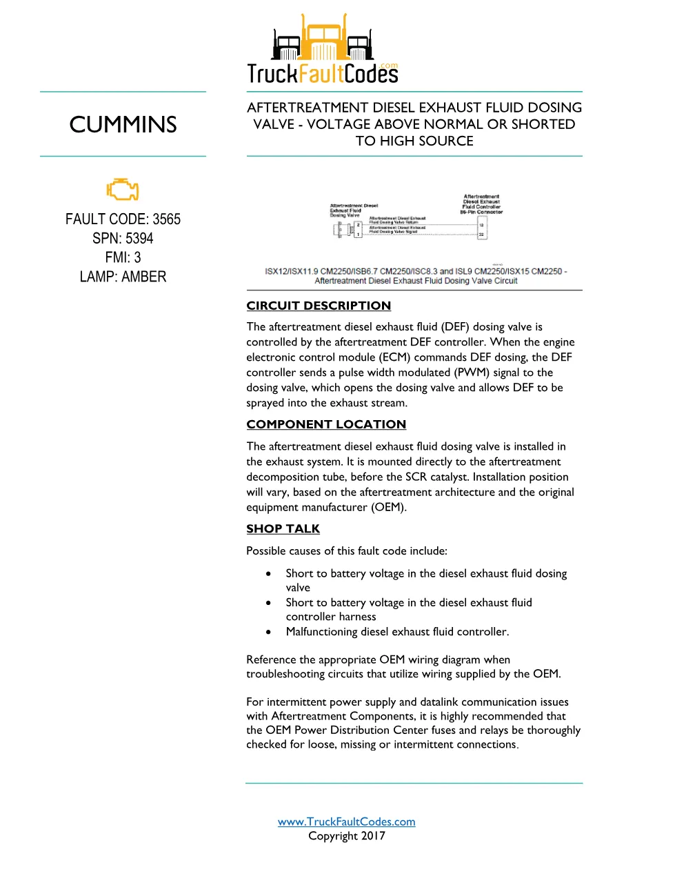 Cummins ISL9 Code 3565 Diagnostic Procedure – Fault Code 3565 - preview page 1 of 3