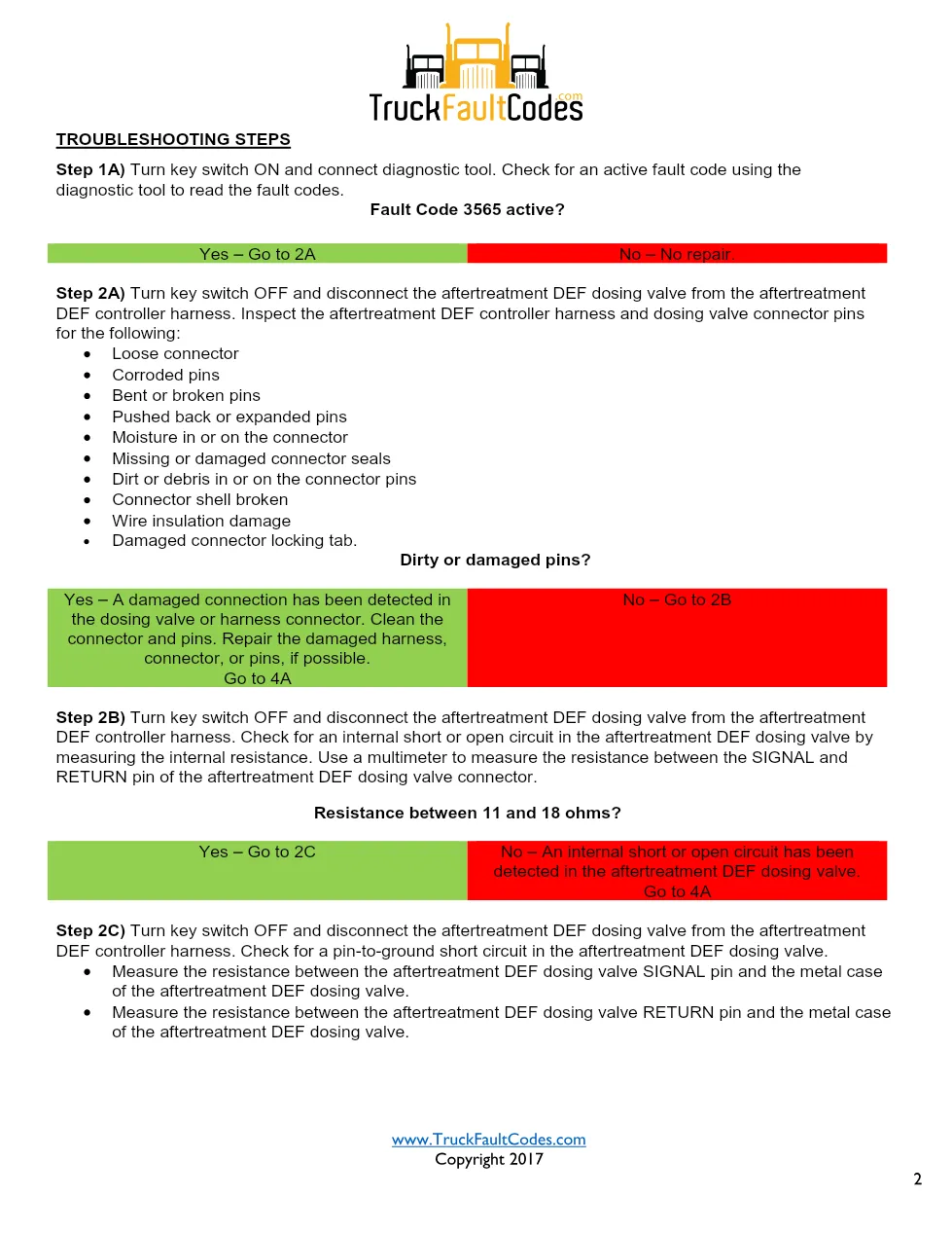 Cummins ISL9 Code 3565 Diagnostic Procedure – Fault Code 3565 - preview page 2 of 3