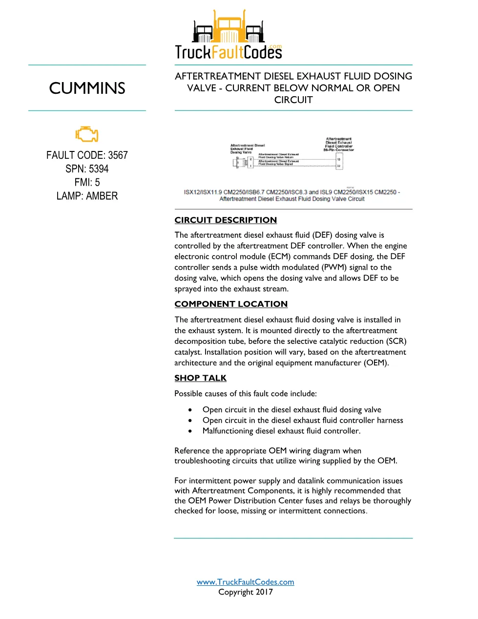 Cummins ISL9 Code 3567 Diagnostic Procedure – Fault Code 3567 - preview page 1 of 3
