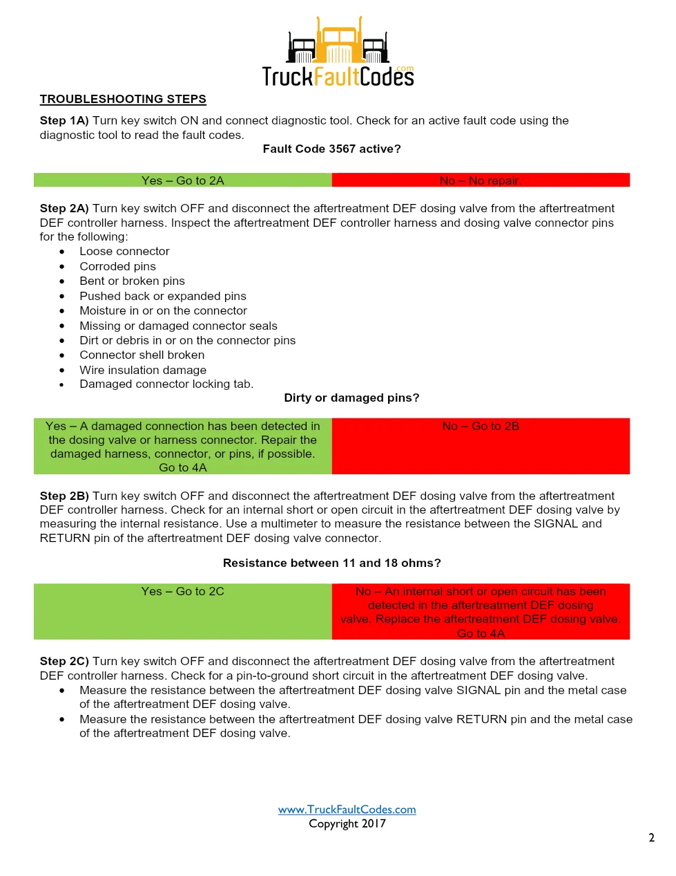 Cummins ISL9 Code 3567 Diagnostic Procedure – Fault Code 3567 - preview page 2 of 3