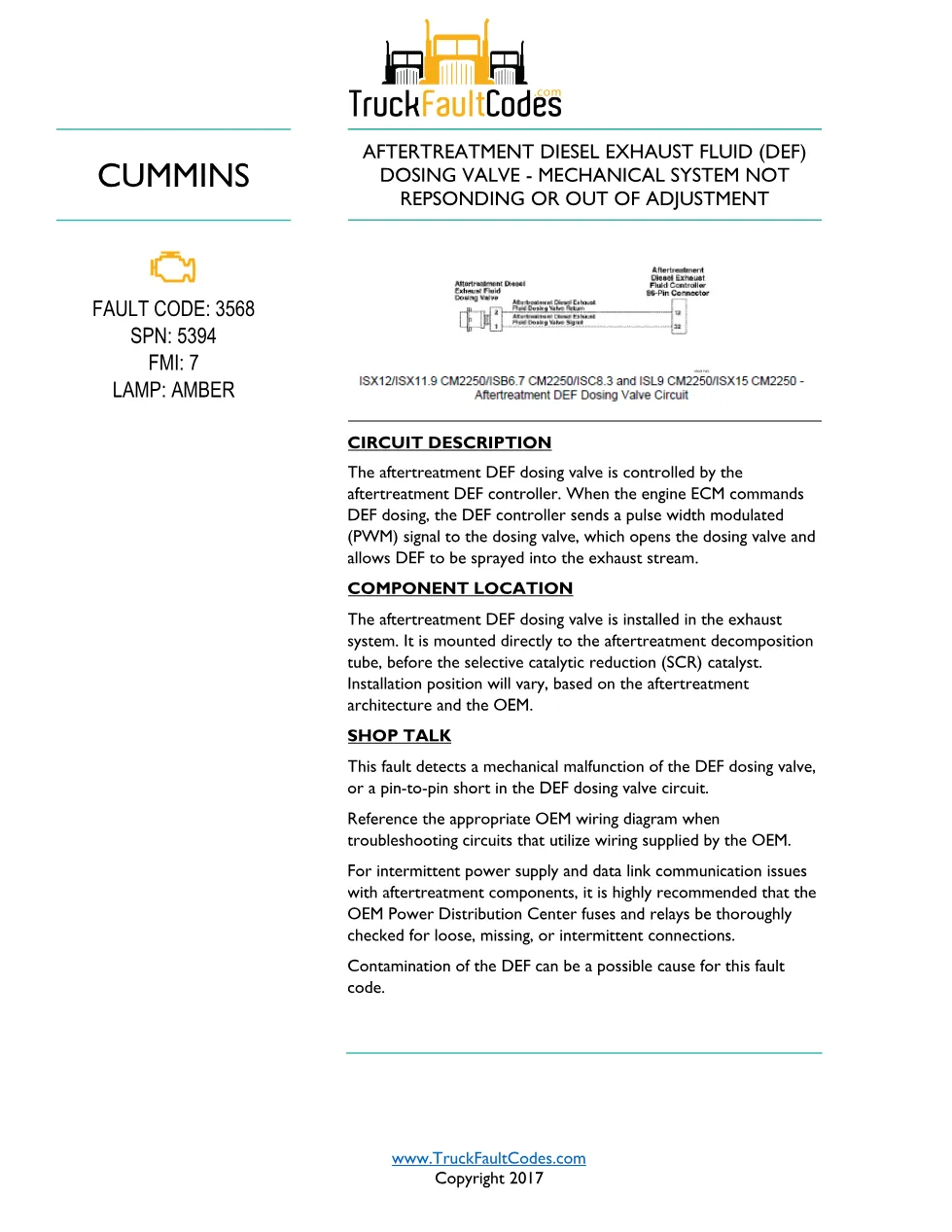 Cummins ISL9 Code 3568 Diagnostic Procedure – Fault Code 3568 - preview page 1 of 3