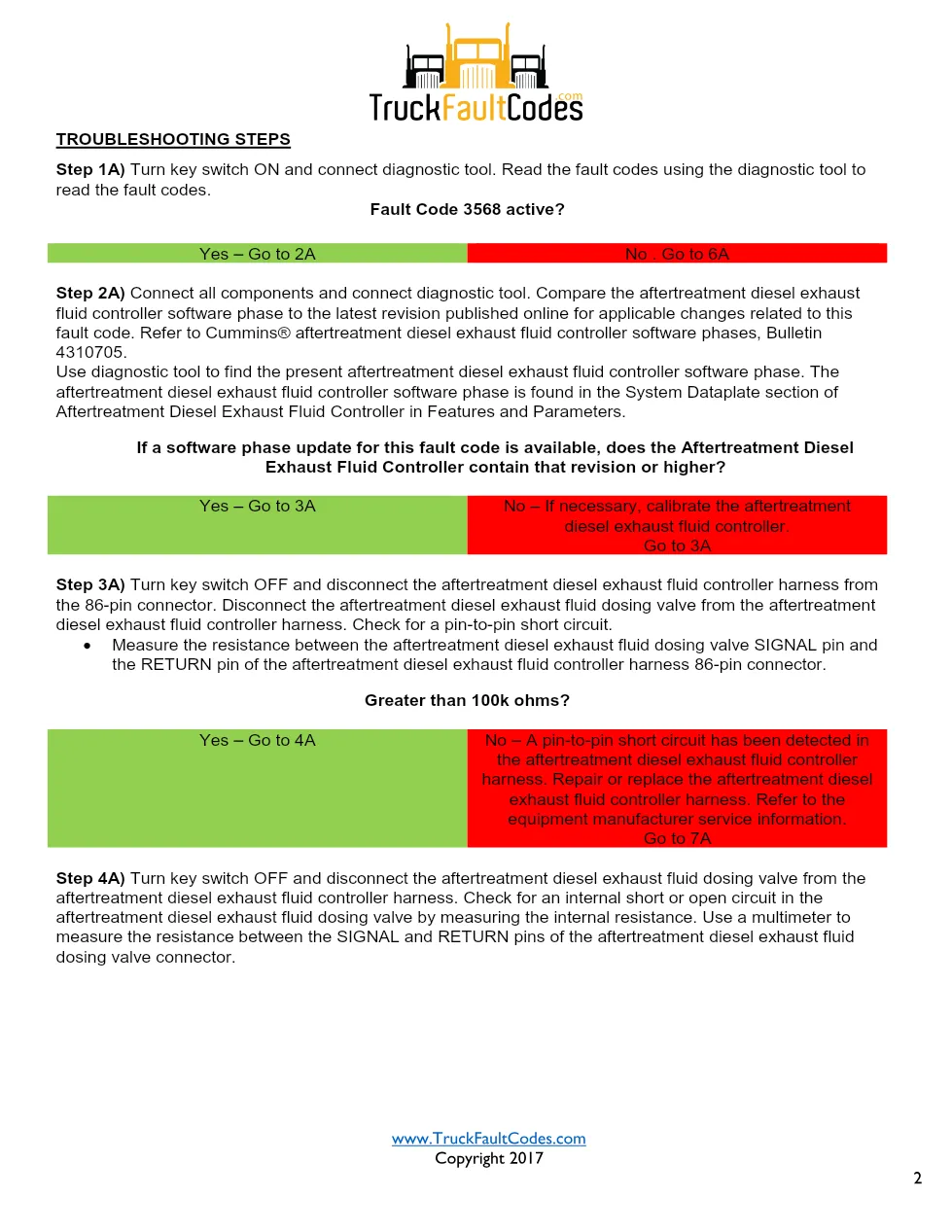 Cummins ISL9 Code 3568 Diagnostic Procedure – Fault Code 3568 - preview page 2 of 3