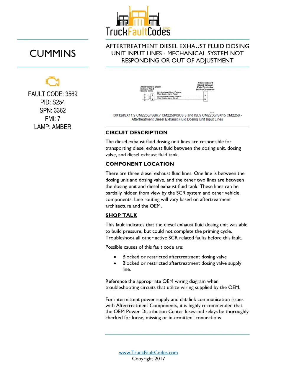 Cummins ISL9 Code 3569 Diagnostic Procedure – Fault Code 3569 - preview page 1 of 3