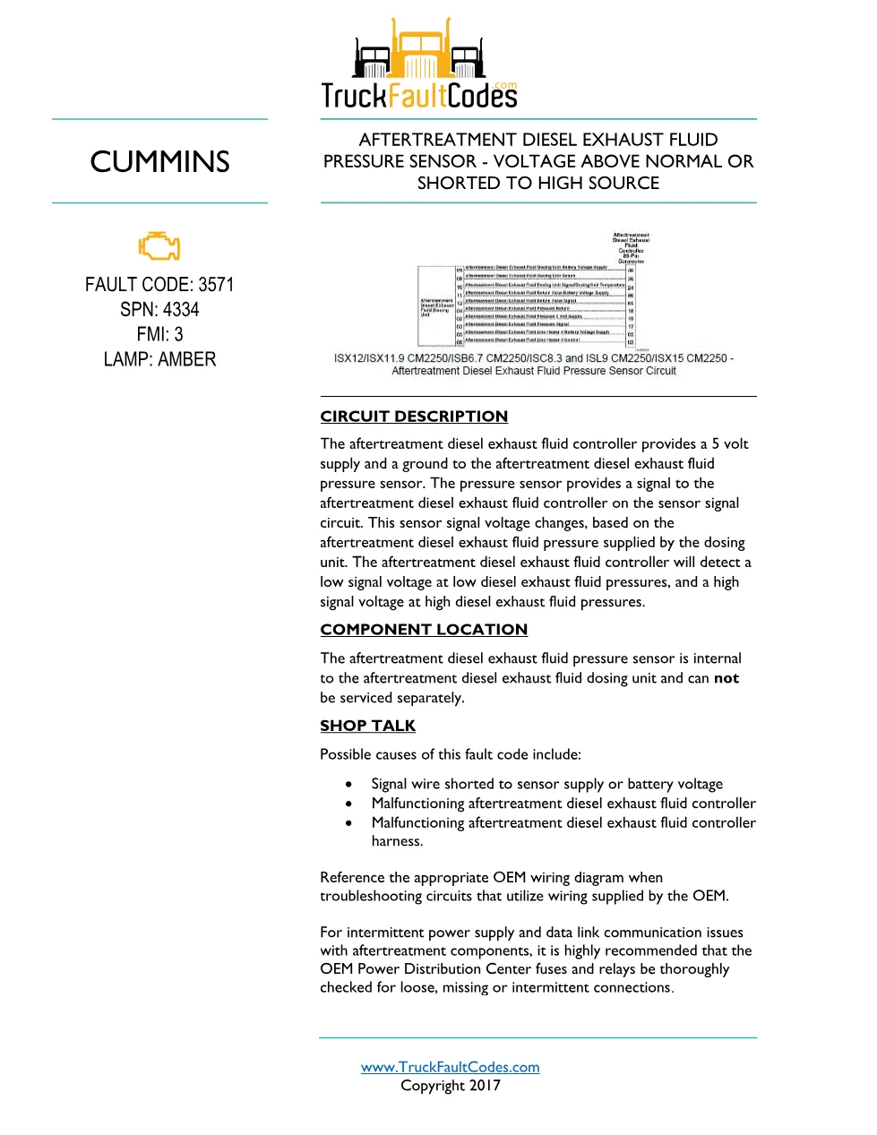 Cummins ISL9 Code 3571 Diagnostic Procedure – Fault Code 3571 - preview page 1 of 3