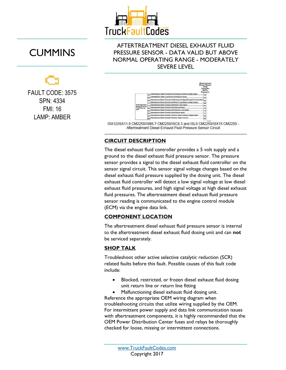 Cummins ISL9 Code 3575 Diagnostic Procedure – Fault Code 3575 - preview page 1 of 3