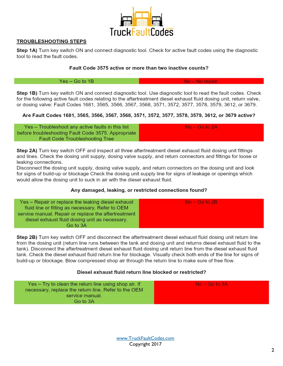 Cummins ISL9 Code 3575 Diagnostic Procedure – Fault Code 3575 - preview page 2 of 3