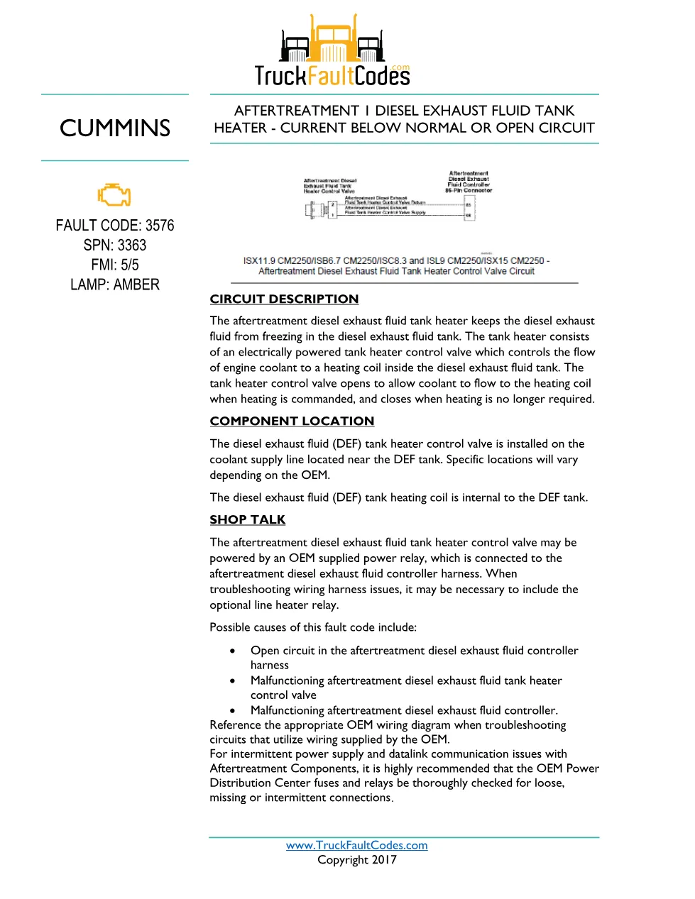 Cummins ISL9 Code 3576 Diagnostic Procedure – Fault Code 3576 - preview page 1 of 3