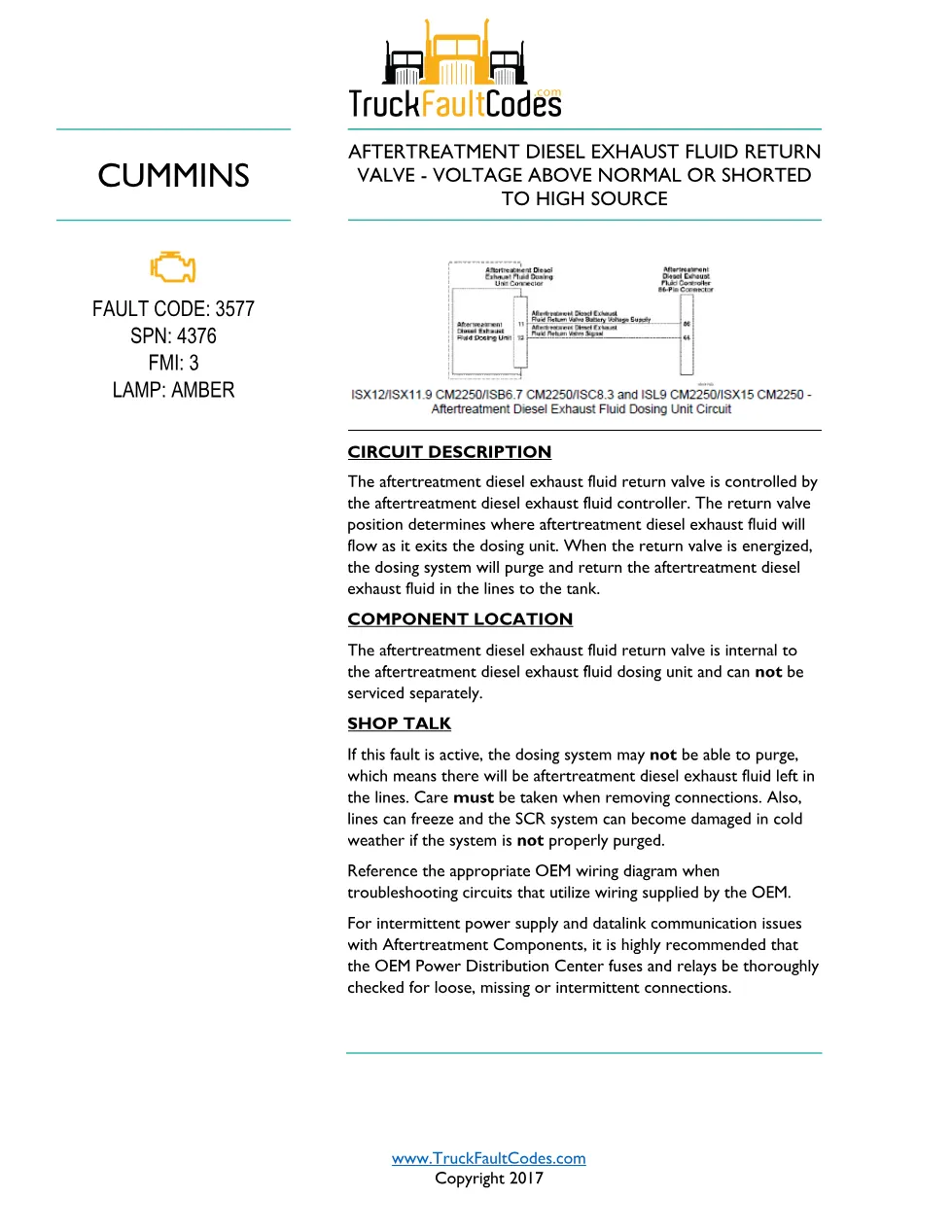 Cummins ISL9 Code 3577 Diagnostic Procedure – Fault Code 3577 - preview page 1 of 3