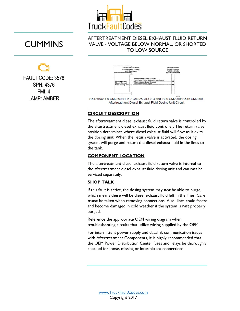 Cummins ISL9 Code 3578 Diagnostic Procedure – Fault Code 3578 - preview page 1 of 3