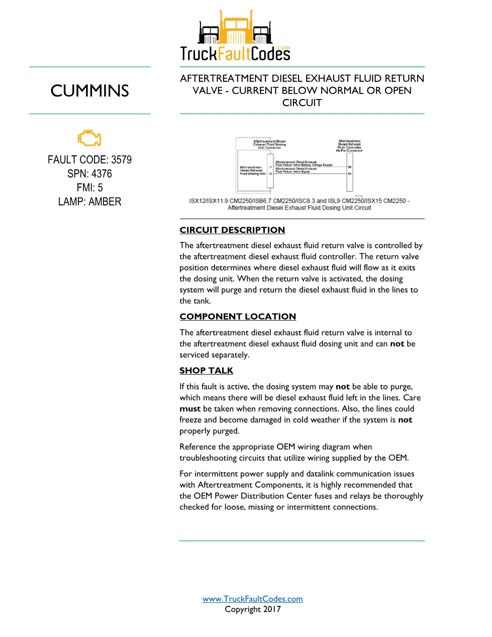 Cummins ISL9 Code 3579 Diagnostic Procedure – Fault Code 3579 - preview page 1 of 3