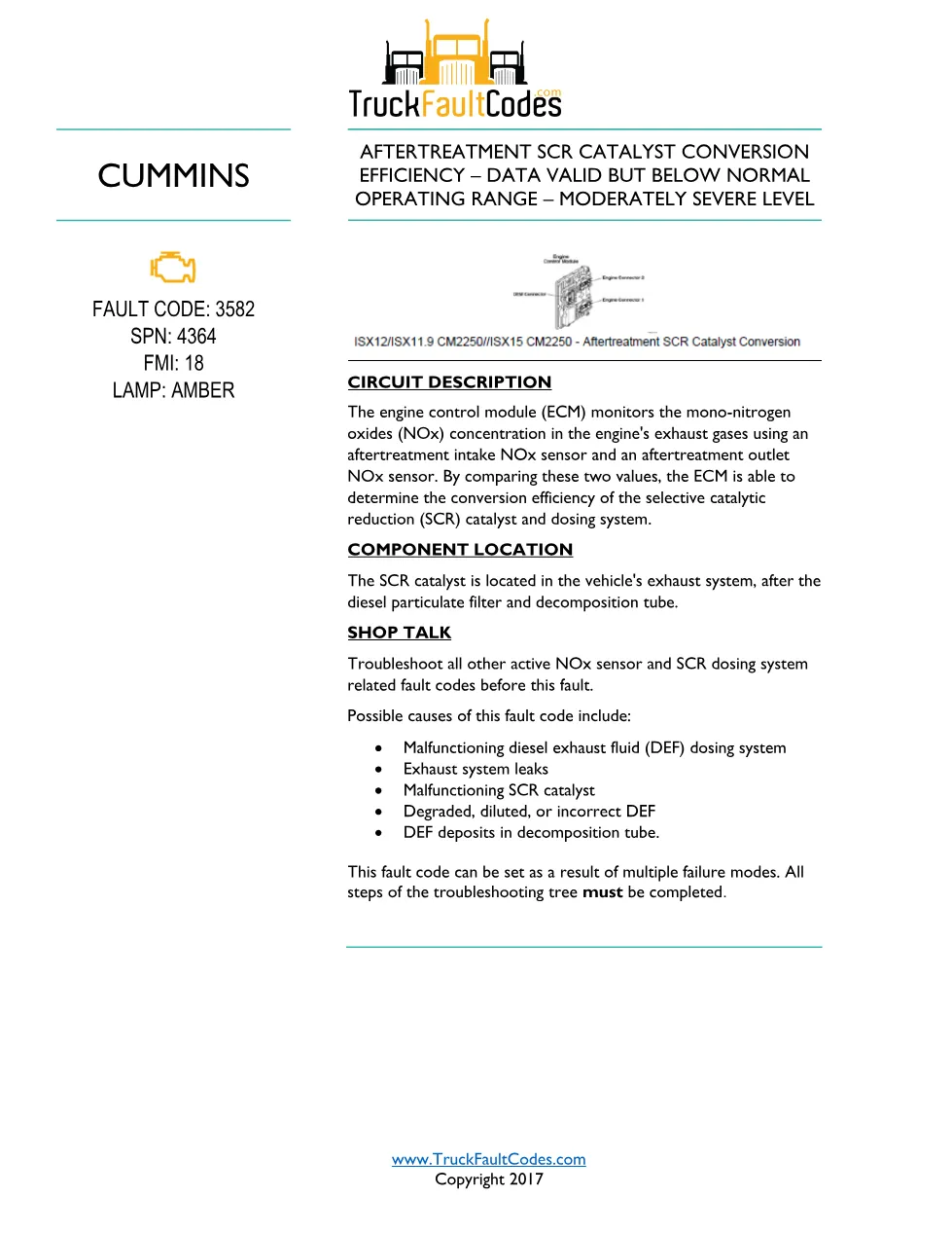 Cummins ISL9 Code 3582 Diagnostic Procedure – Fault Code 3582 - preview page 1 of 3