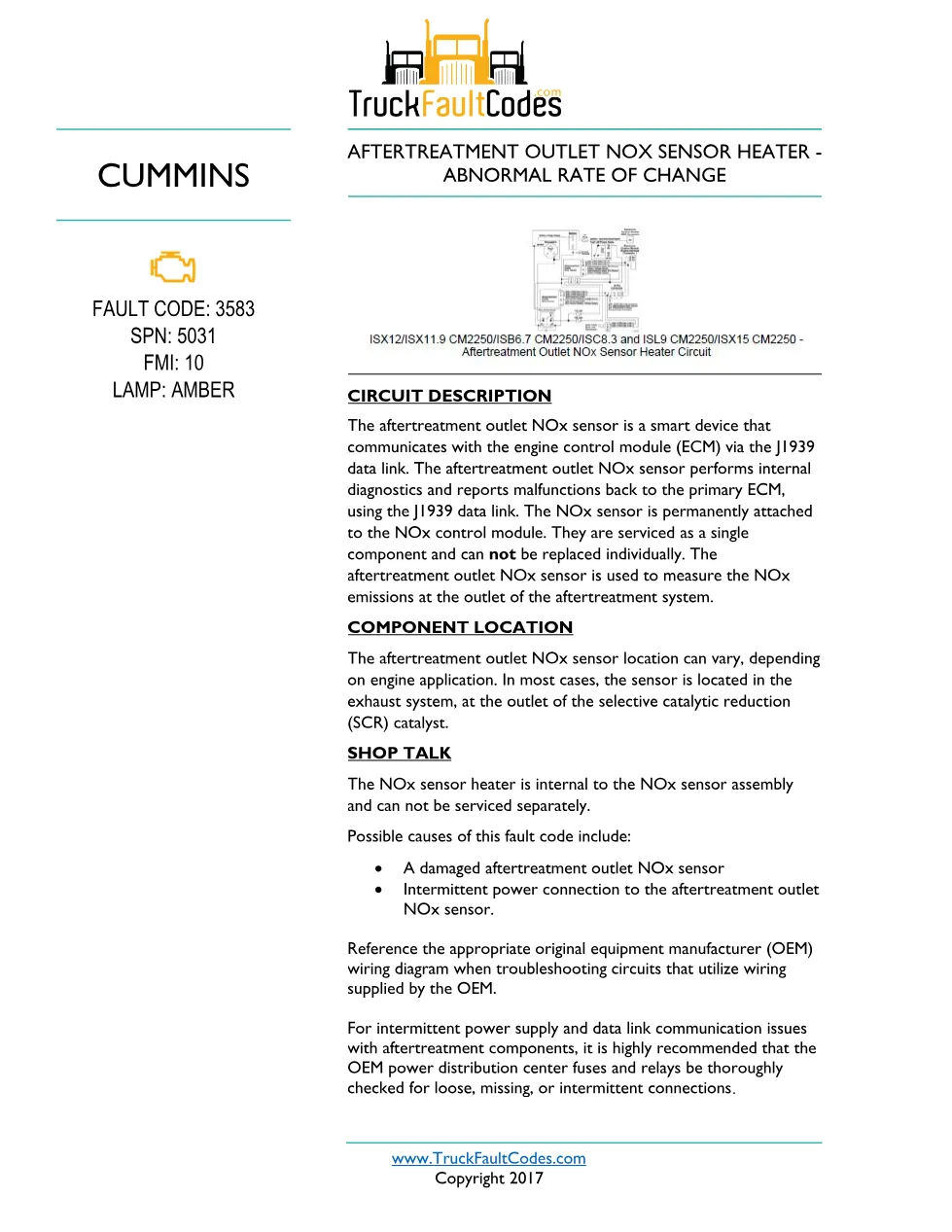 Cummins ISL9 Code 3583 Diagnostic Procedure – Fault Code 3583 - preview page 1 of 3