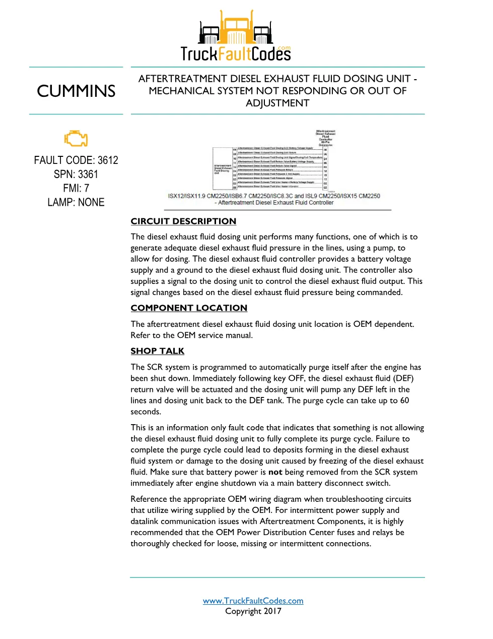 Cummins ISL9 Code 3612 Diagnostic Procedure – Fault Code 3612 - preview page 1 of 2