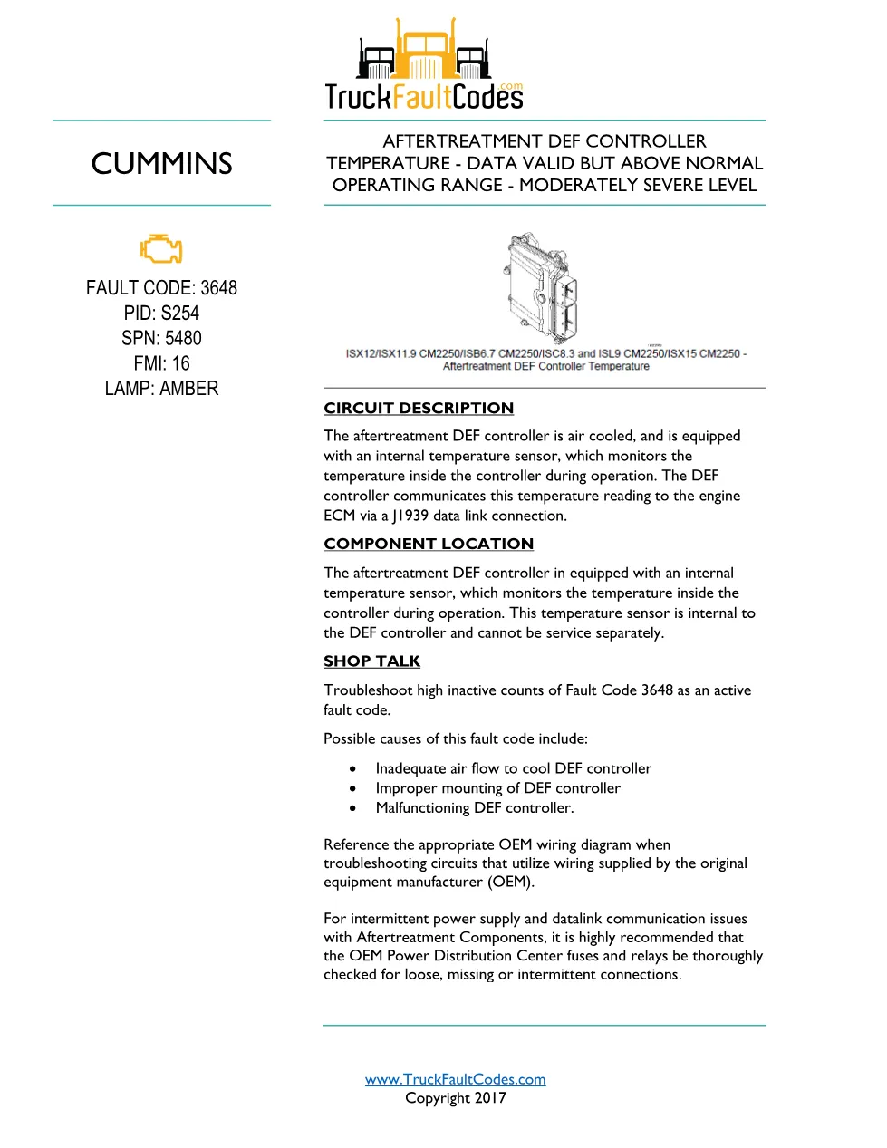 Cummins ISL9 Code 3648 Diagnostic Procedure – Fault Code 3648 - preview page 1 of 3