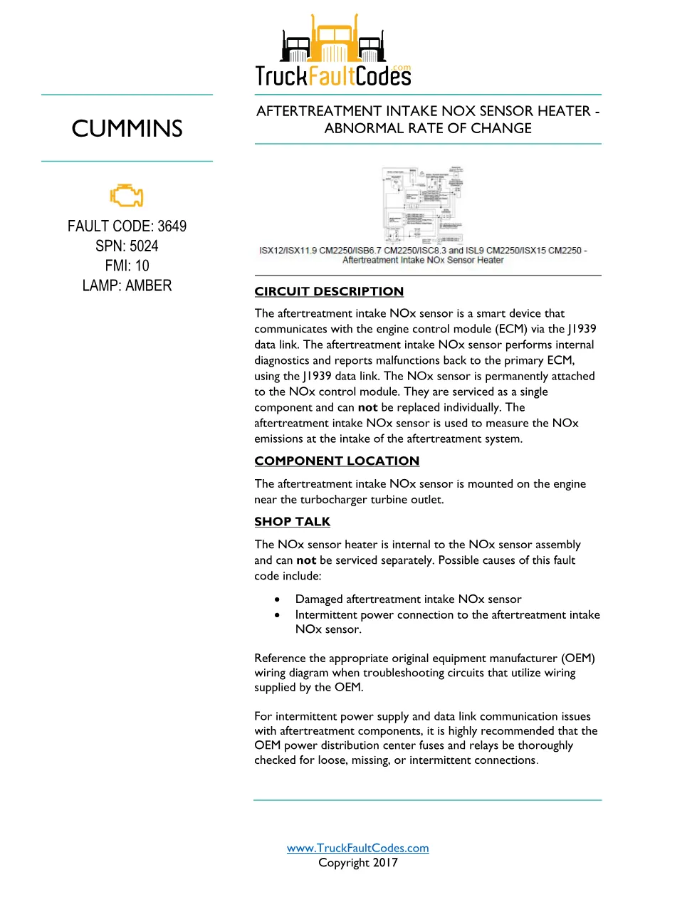 Cummins ISL9 Code 3649 Diagnostic Procedure – Fault Code 3649 - preview page 1 of 3