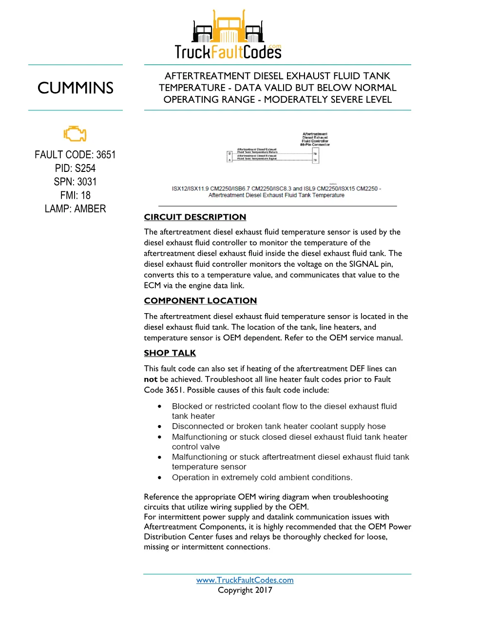 Cummins ISL9 Code 3651 Diagnostic Procedure – Fault Code 3651 - preview page 1 of 3