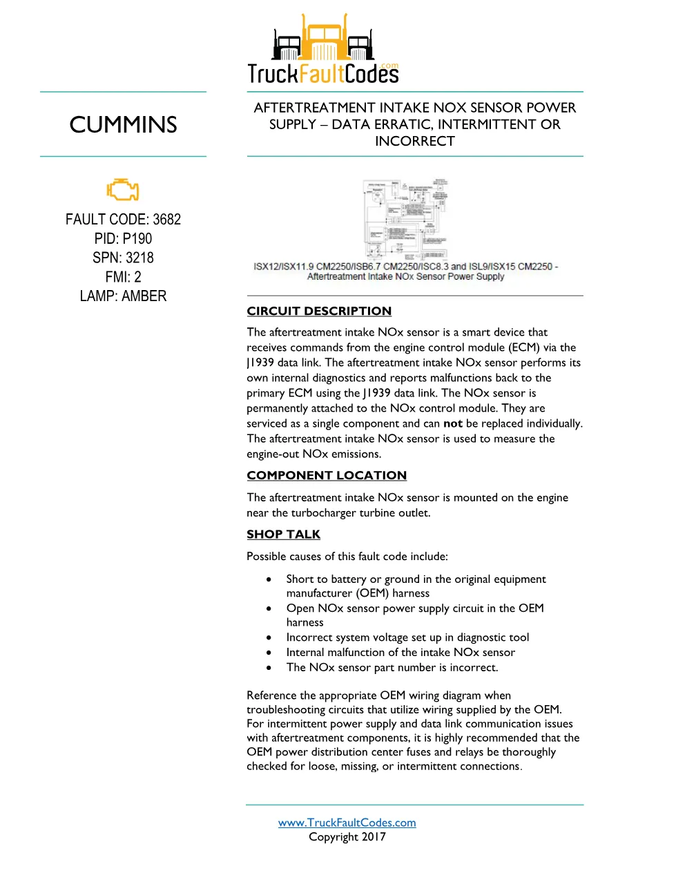 Cummins ISL9 Code 3682 Diagnostic Procedure – Fault Code 3682 - preview page 1 of 3