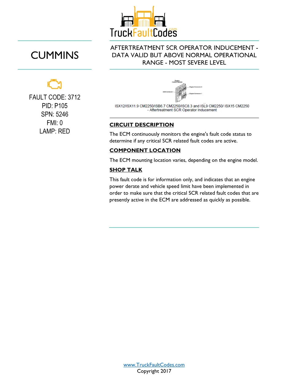 Cummins ISL9 Code 3712 Diagnostic Procedure – Fault Code 3712 - preview page 1 of 2
