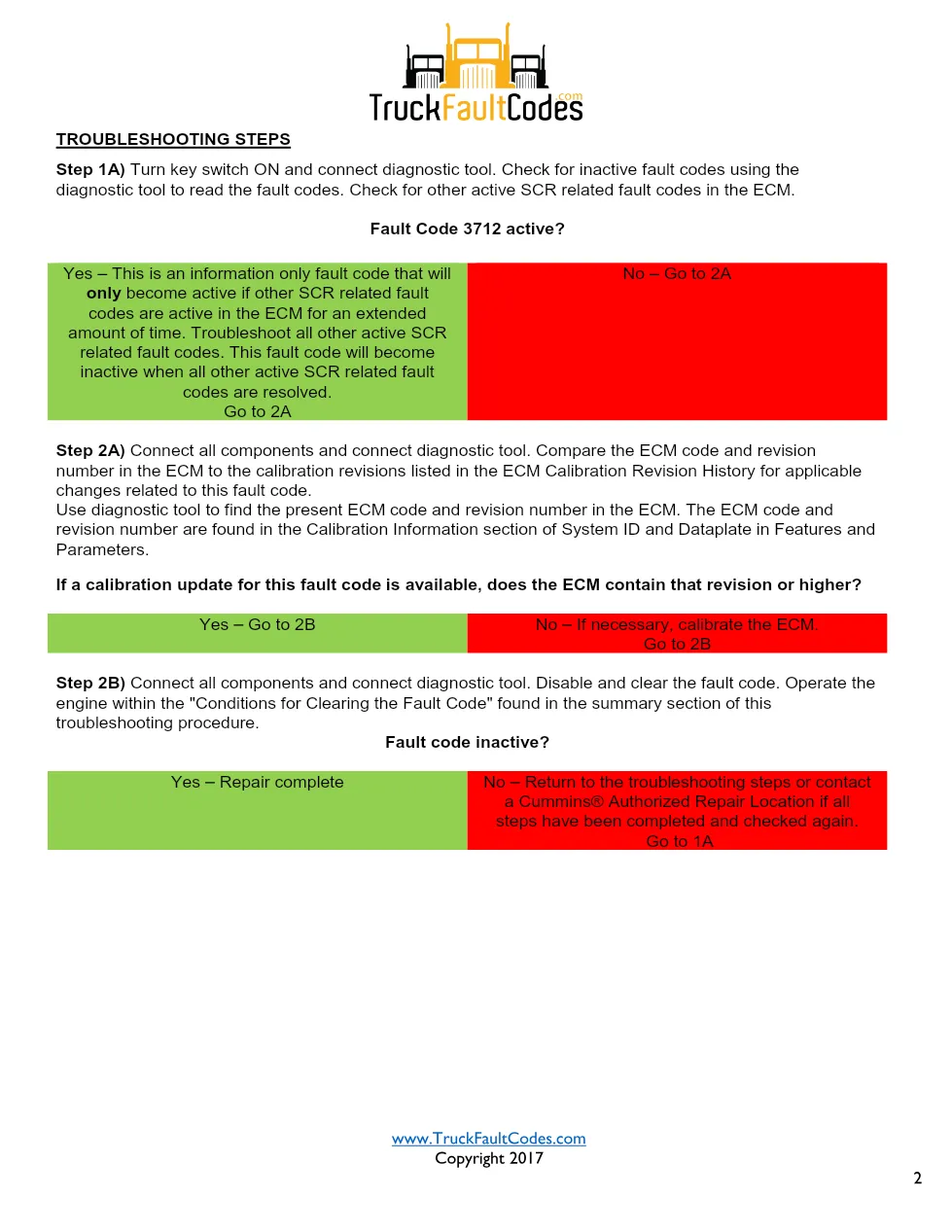 Cummins ISL9 Code 3712 Diagnostic Procedure – Fault Code 3712 - page 2 is available after signing in