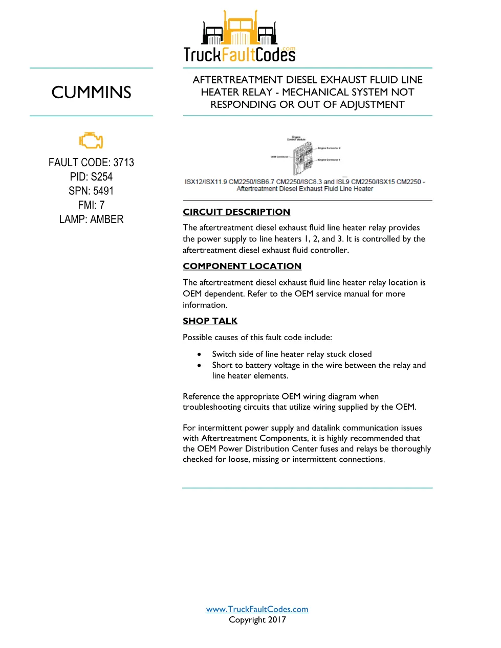 Cummins ISL9 Code 3713 Diagnostic Procedure – Fault Code 3713 - preview page 1 of 3