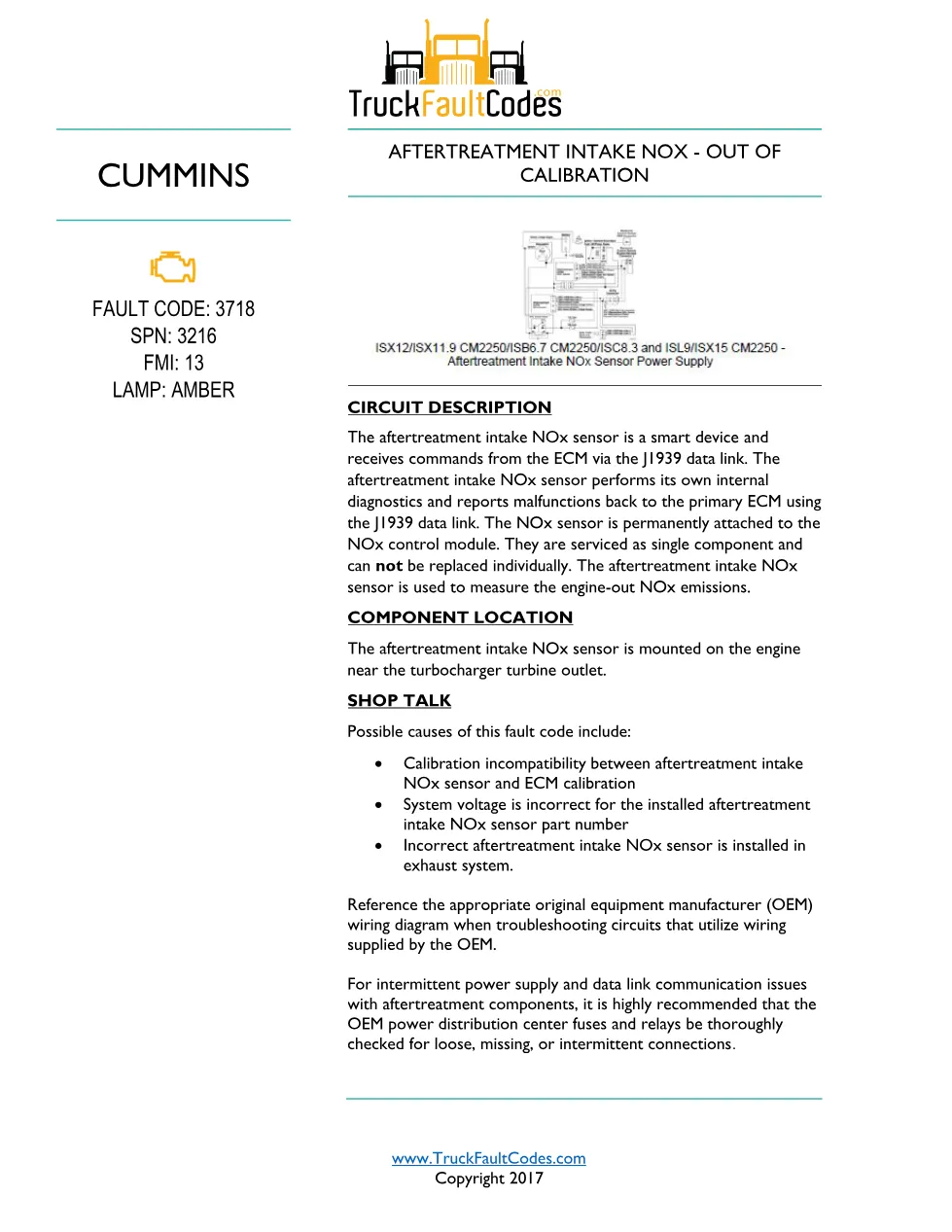 Cummins ISL9 Code 3718 Diagnostic Procedure – Fault Code 3718 - preview page 1 of 3