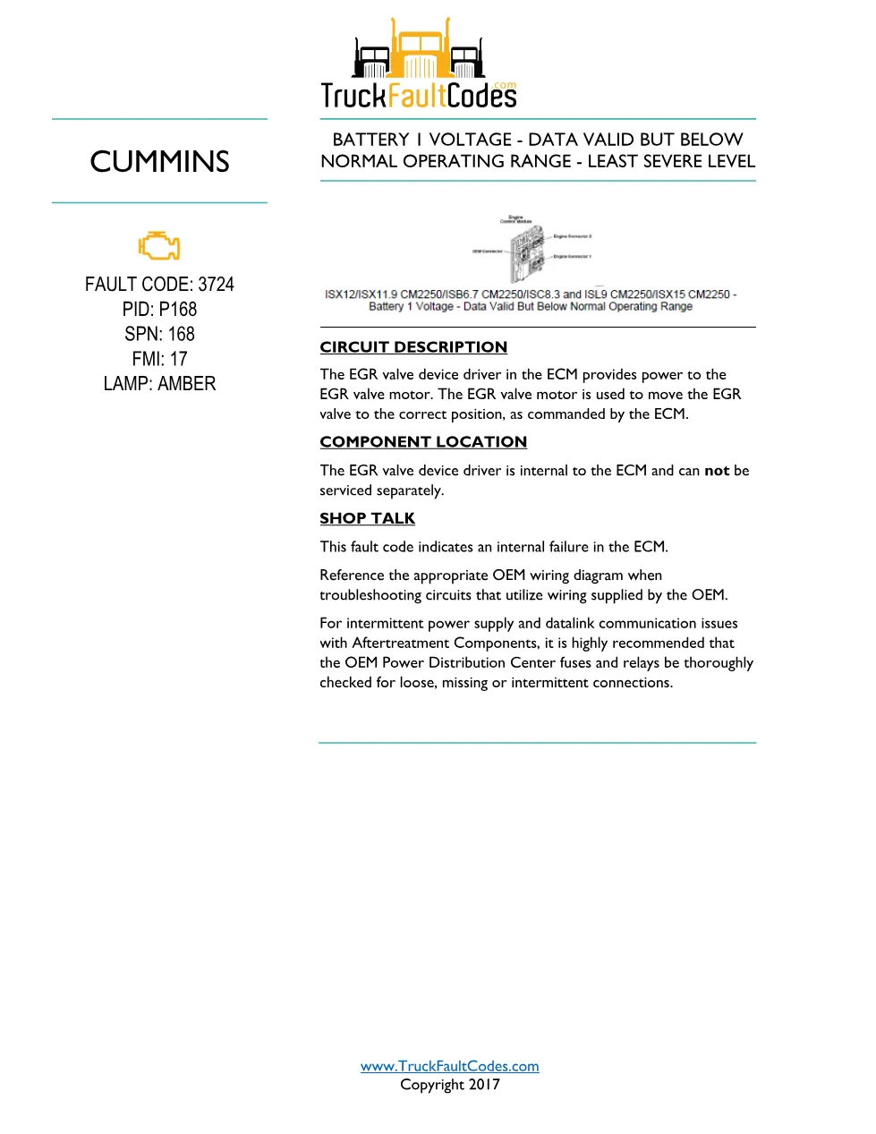 Cummins ISL9 Code 3724 Diagnostic Procedure – Fault Code 3724 - preview page 1 of 2