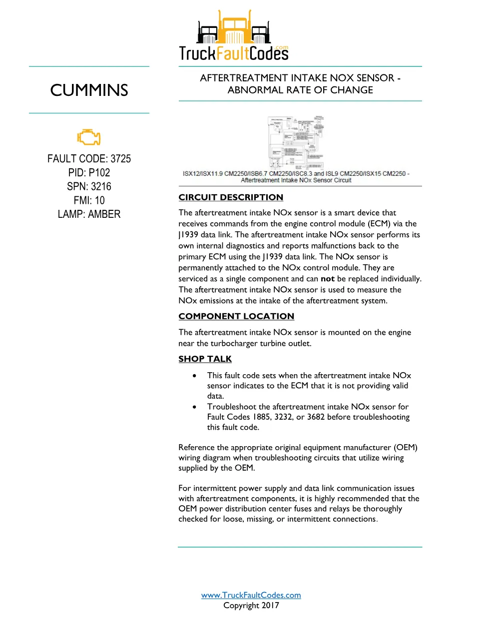 Cummins ISL9 Code 3725 Diagnostic Procedure – Fault Code 3725 - preview page 1 of 2