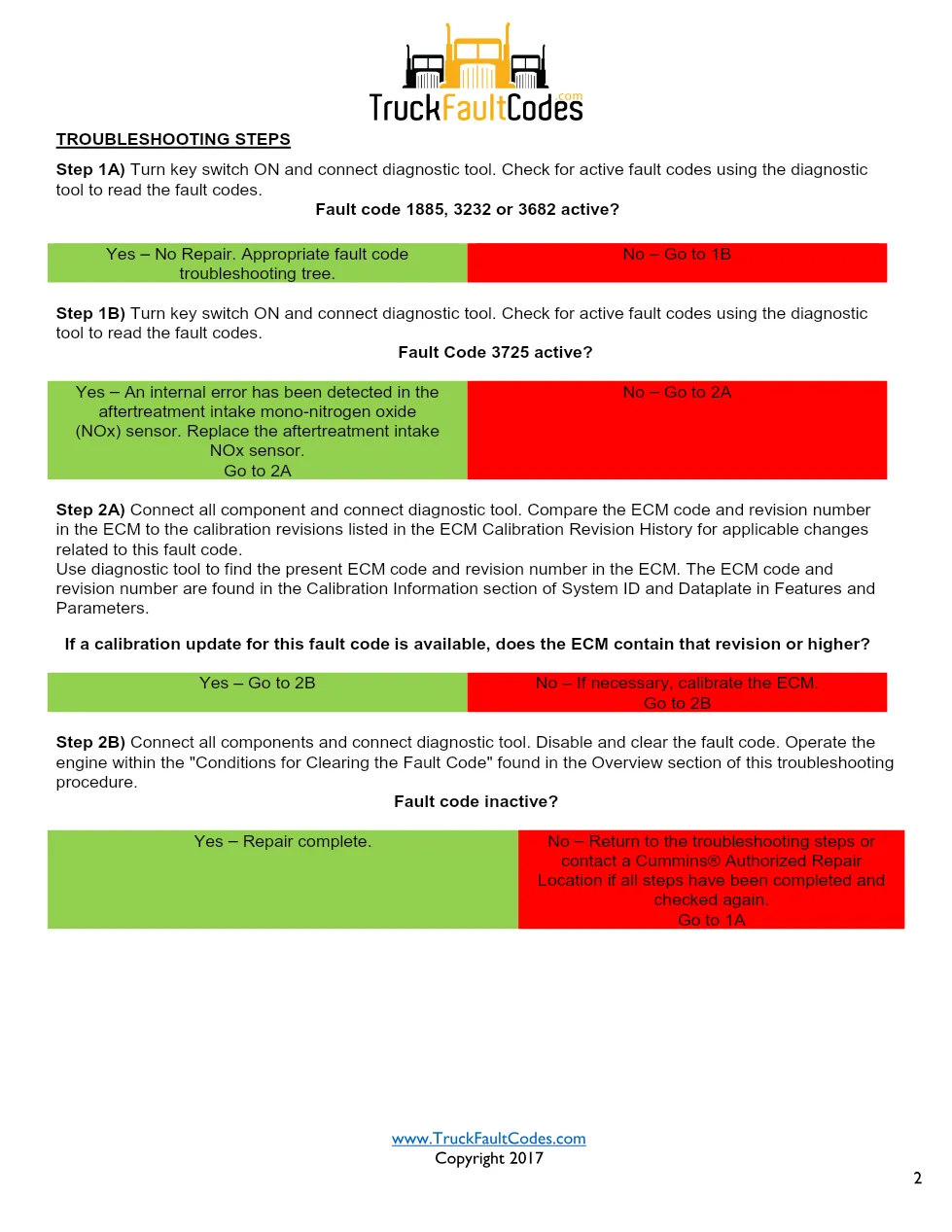 Cummins ISL9 Code 3725 Diagnostic Procedure – Fault Code 3725 - page 2 is available after signing in