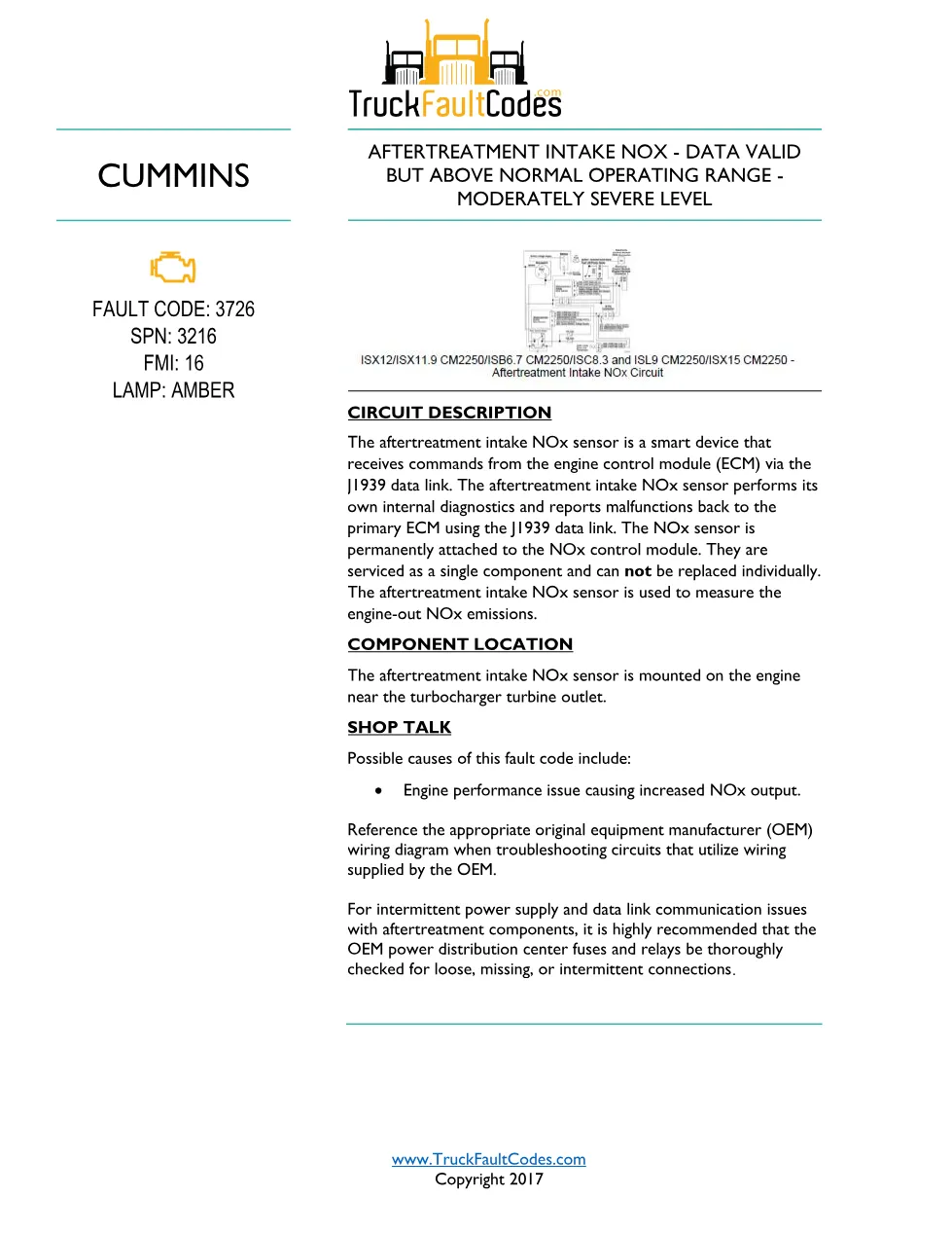 Cummins ISL9 Code 3726 Diagnostic Procedure – Fault Code 3726 - preview page 1 of 2