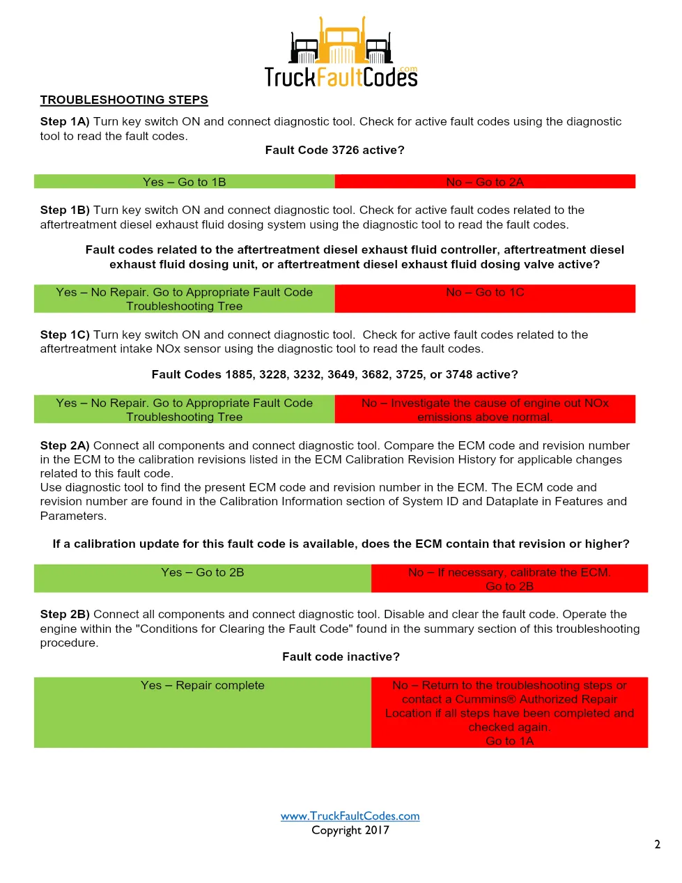 Cummins ISL9 Code 3726 Diagnostic Procedure – Fault Code 3726 - page 2 is available after signing in